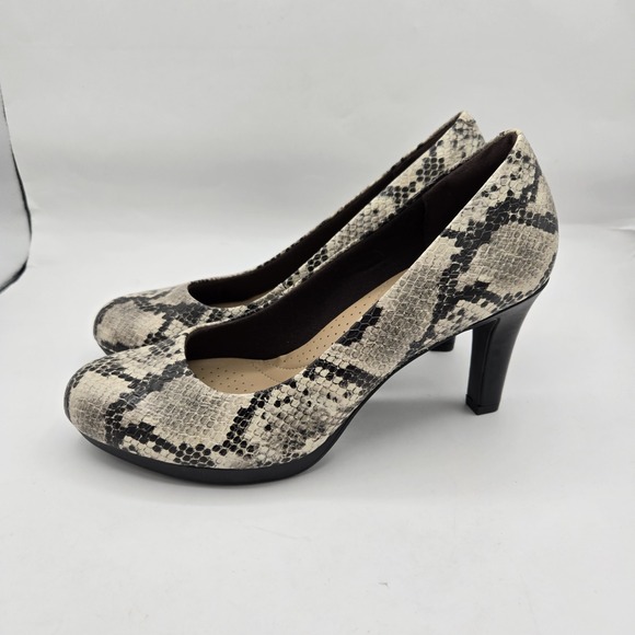 Clarks Adriel Viola Taupe Snake Print Women's Heels - Picture 1 of 8